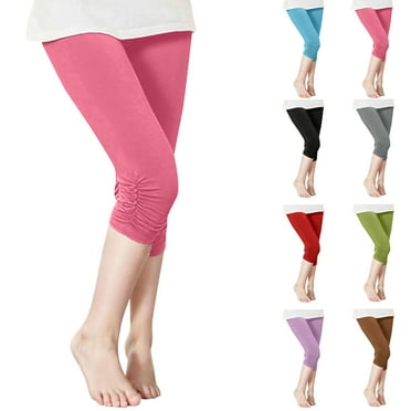MKOSPLRT 2-13 Years Capri Leggings for Girl High Waist Stretch Yoga Leggings Solid Color Ruched Hem Capris Soft Workout Capri Pants