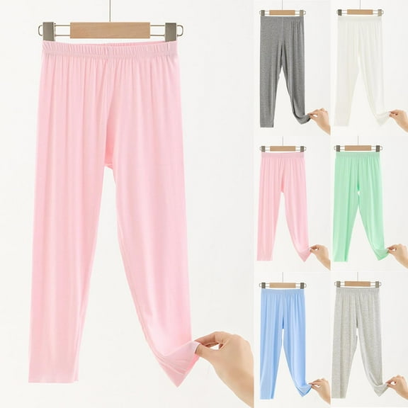MKOSPLRT 2-13 Years Elastic Waist Pants for Kid Solid Straight Leg Pants Soft Comfy Stretchy Leggings Lightweight Pajamas Pants