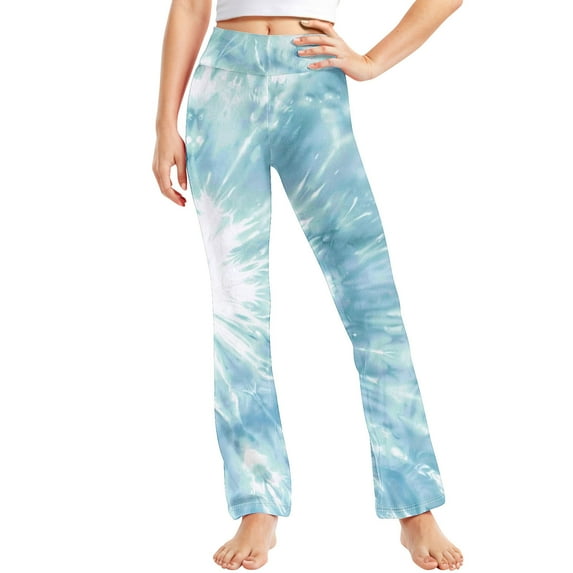 MKOSPLRT 2-13 Years Girl Flare Pants High Waist Athletic Leggings Tie Dye Print Lounge Pants Loose Fit Straight Leg Pants Activewear for Kid