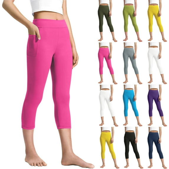 MKOSPLRT 2-13 Yeras Girls' Yoga Workout Capri Leggings with Pocket High Waist Stretchy Gym Leggings Solid Slim Fit Capris Pants