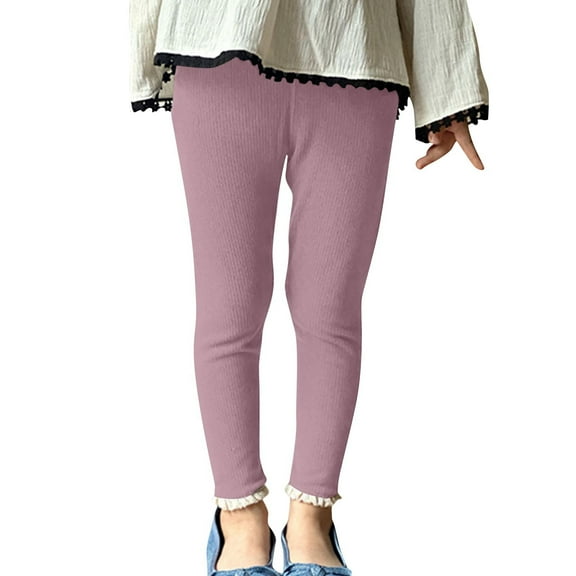 MKOSPLRT 2-14 Years Kids High Waist Leggings Stretch Yoga Sport Leggings Solid Color Ruffle Hem Leggings Soft Leggings for Girl Toddler