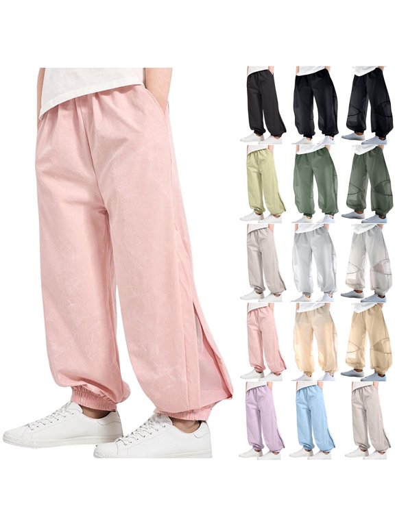 2-15 Years Bloomers Pants for Girl Kids Elastic Waist Baggy Wide Leg Sweatpants Solid Mesh Patchwork Pants with Pocket