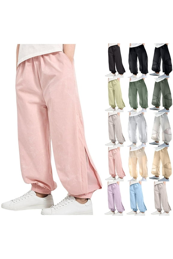 2-15 Years Bloomers Pants for Girl Kids Elastic Waist Baggy Wide Leg Sweatpants Solid Mesh Patchwork Pants with Pocket