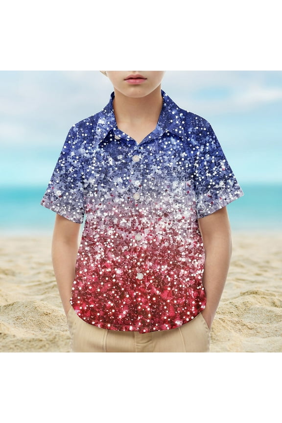 2-15 Years Button Down Shirts for Boy Girl Short Sleeve Red White and Blue T Shirts Sparty 4th of July Party Shirts for Kids