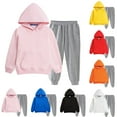 thumbnail image 1 of MKOSPLRT 2-15Y Kids Sweatsuits 2 Piece Set Long Sleeve Hoodies Baggy Sweatpants Solid Lounge Athletic Sets Fall Cotton Tracksuits with Pocket, 1 of 6