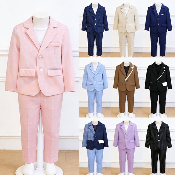 MKOSPLRT 2-16 Years Kids Blazers Long Sleeve Notch Collar Suit Jackets Vintage Print Dress Coats with Pockets for Boy Girl