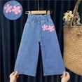 thumbnail image 1 of MKOSPLRT 2-8 Years Toddler Girl Floral Jeans High Waist Baggy Wide Leg Jeans Solid Color Lounge Straight Leg Jeans Funny Jeans for Kid, 1 of 3
