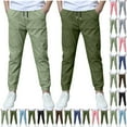 thumbnail image 1 of MKOSPLRT 2 Pack Boy's Linen Jogger Pants with Pocket 3-13 Years Elastic Waist Baggy Sweatpants Solid Cinch Bottom Summer Pants, 1 of 9
