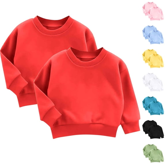 MKOSPLRT 2 Pack Crew Neck Sweatshirts Kids Girls Boys Solid Lounge Pullover Tops Long Sleee Crew Neck Sweat Shirts 3-9 Years
