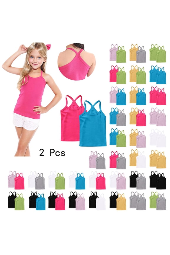 2 Pack Girls Dance Tank Tops Racerback Camisole Undershirts Spaghetti Strap Camis Dance Clothes Tank Tops for Girls