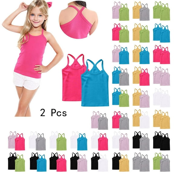 MKOSPLRT 2 Pack Girls Dance Tank Tops Racerback Camisole Undershirts Spaghetti Strap Camis Dance Clothes Tank Tops for Kids 12M-13Y