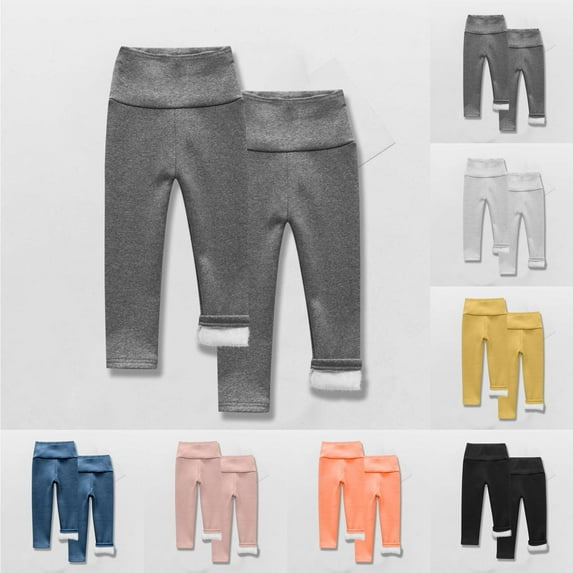MKOSPLRT 2 Pack Girls Fleece Lined Leggings Winter Warm Thick Leggings for Kids Full Length Pants High Waist Stretchy Leggings