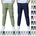thumbnail image 1 of MKOSPLRT 2 Pack Kid's Summer Pants with Pocket 3-13 Years Boys Ealstic Waist Linen Joggers Solid Cinch Bototn Lounge Pants, 1 of 9