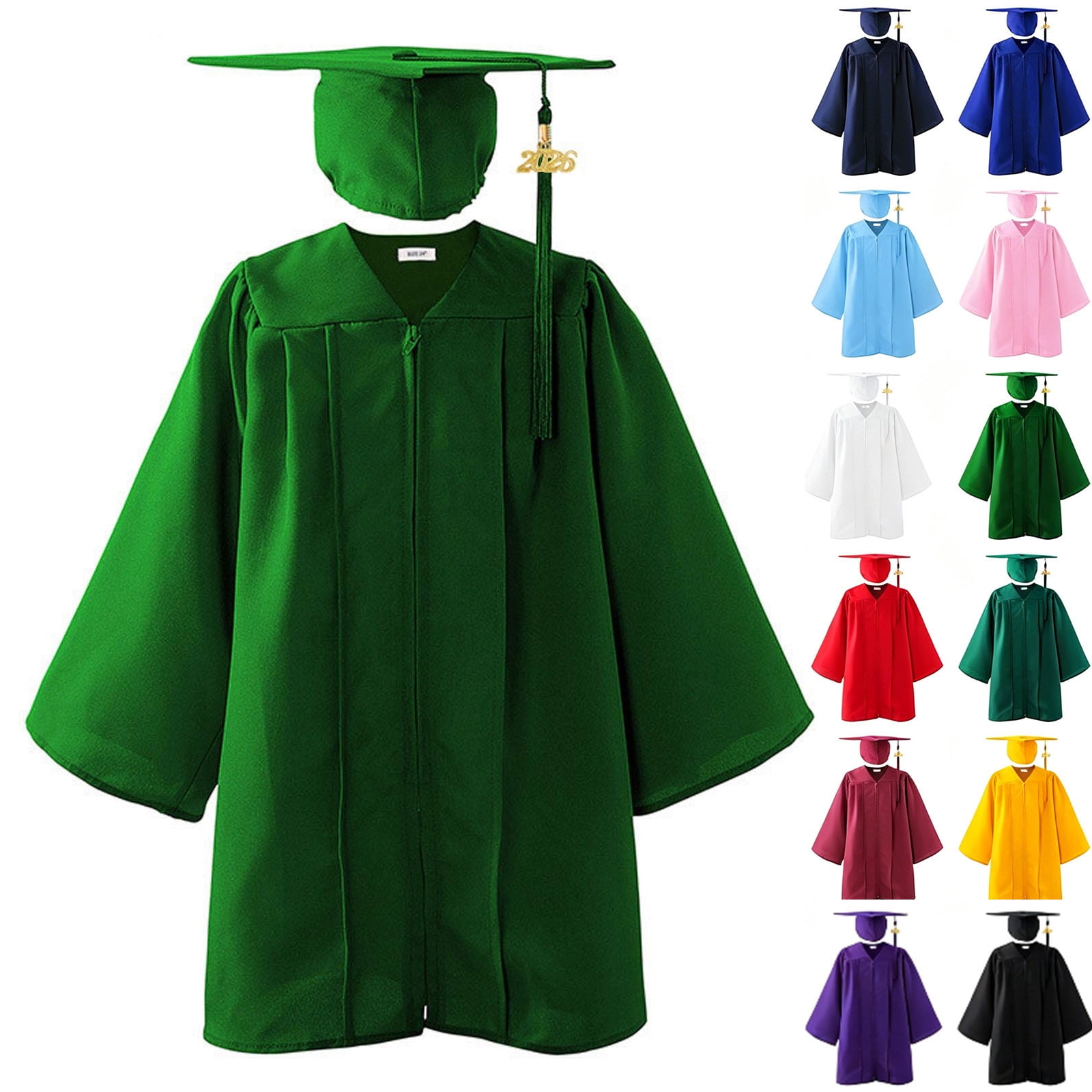 MKOSPLRT 2-Pack Kids' Graduation Dress 3-12 Years Shiny Full Zip Academic Robe and Cap Set with 2025 Tassel for School Ceremony Performance