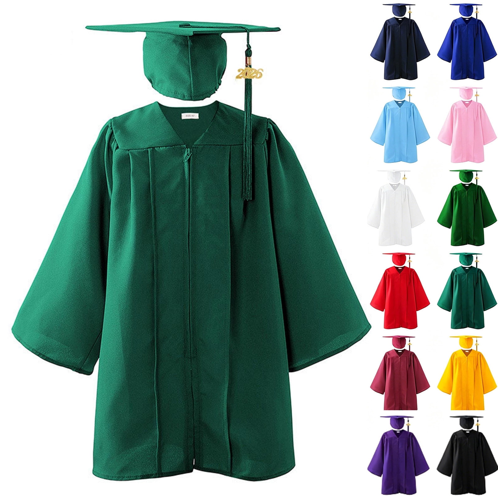 MKOSPLRT 2-Pack Kids' Graduation Dress 3-12 Years Shiny Full Zip Academic Robe and Cap Set with 2025 Tassel for School Ceremony Performance