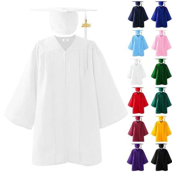 MKOSPLRT 2-Pack Kids' Graduation Dress 3-12 Years Shiny Full Zip Academic Robe and Cap Set with 2025 Tassel for School Ceremony Performance