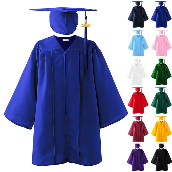 MKOSPLRT 2-Pack Kids' Graduation Dress 3-12 Years Shiny Full Zip Academic Robe and Cap Set with 2025 Tassel for School Ceremony Performance