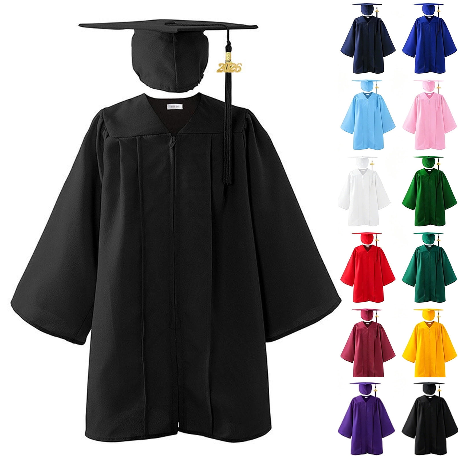 MKOSPLRT 2-Pack Kids' Graduation Dress 3-12 Years Shiny Full Zip Academic Robe and Cap Set with 2025 Tassel for School Ceremony Performance