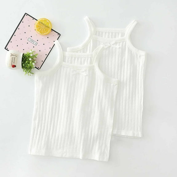 MKOSPLRT 2 Pack Little Girl Camisole Tops Spaghetti Strap Camisoles Square Neck Ribbed Tanks Solid Color Summer Camis Soft Camisoles