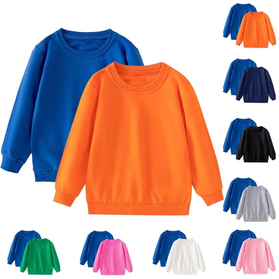 MKOSPLRT 2 Psc Girls Sweatshirts Boys Crew Neck Pullover Tops Solid Long Sleeve Casual Sweat Shirts Back to School Sweatshirts 1-9Y