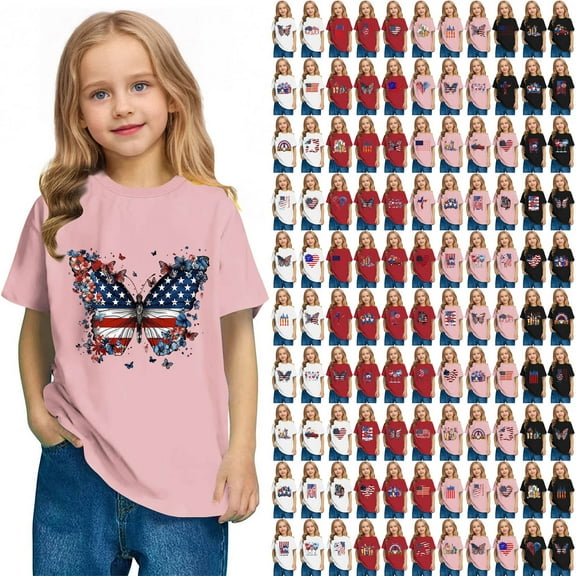 MKOSPLRT 3-10 Years American Flag Shirt Toddler Boys Girls Patriotic T-Shirt USA Flag Graphic Tshirts 4th of July Tee Tops