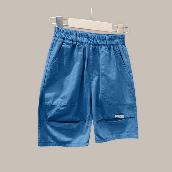 MKOSPLRT 3-12 Years Boy's Elastic Waist Cargo Shorts with Pokcet Summer Ruched Wide Leg Shorts Solid Color Cotton Shorts for Toddler