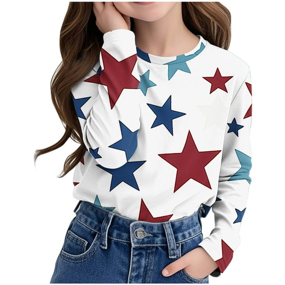 MKOSPLRT 3-14 Years Kids Y2K Tops Long Sleeve Crewneck T Shirts Funny Stars Graphic Shirts Fashion Color Block Blouses Soft Tees