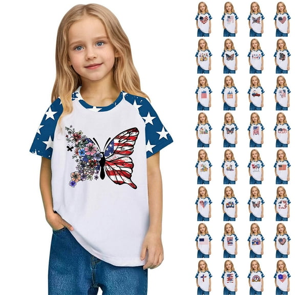 MKOSPLRT 3-14 Years Patriotic Shirts for Boys Girls Short Sleeve Red White and Blue T Shirts Crew Neck Funny Love Raglan Shirts