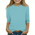 thumbnail image 1 of MKOSPLRT 3/4 Sleeve T Shirts for Children Round Neck Casual Dressy Tops Solid Color Comfy Blouses Soft Tunic Shirts for Girl Kids Clothes, 1 of 5