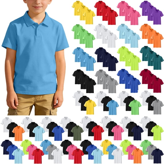 MKOSPLRT 3 Pack Boys' Uniform Performance Shirts Short Sleeve Lapel Collar Button up Golf Tops Basic Solid Tees Moisture Wicking Tshirt White 16-17 Years