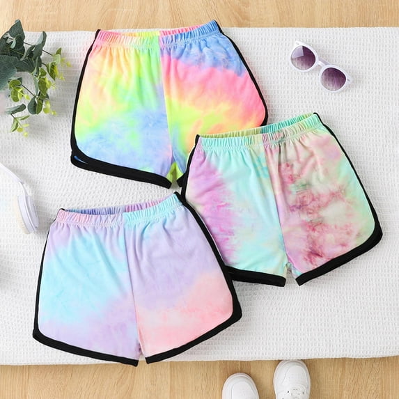 MKOSPLRT 3 Pack Gym Shorts for Toddler Girls 1-8 Years High Waist Running Athletic Shorts Tie Dye Print Sporty Shorts Kids Clothes