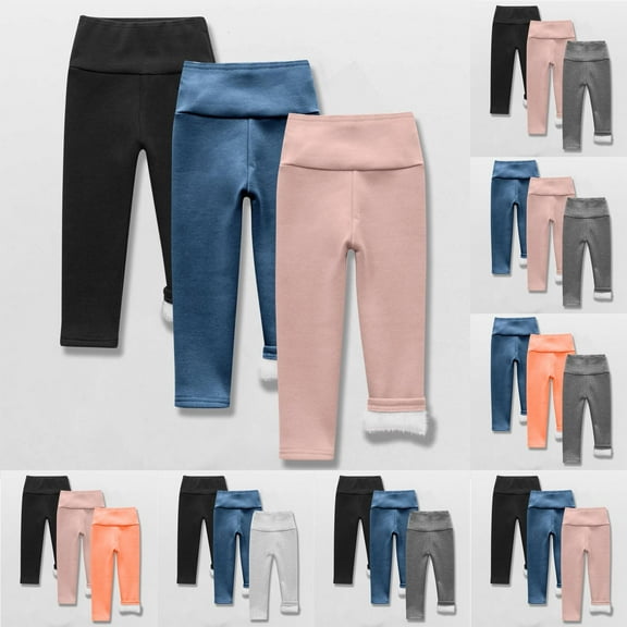 MKOSPLRT 3 Pack Toddler Girl Fleece Lined Leggings Size 2-9 Years High Waist Stretch Leggings Solid Slim Fit Warm Leggings Comfy Sleeppants
