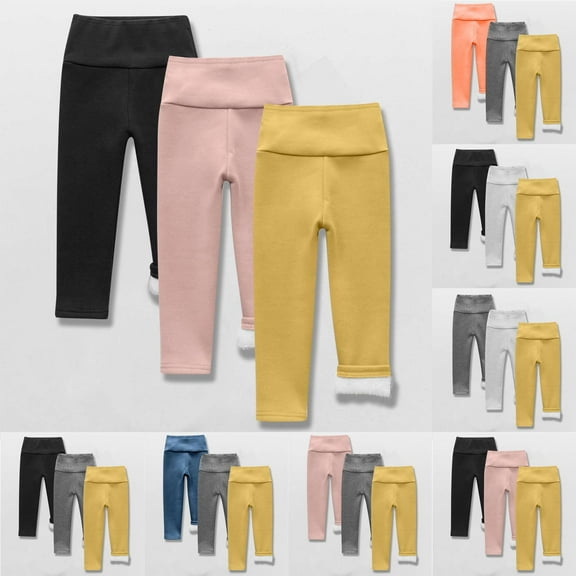 MKOSPLRT 3 Pack Toddler Girl Fleece Lined Leggings Size 2-9 Years High Waist Stretch Leggings Solid Slim Fit Warm Leggings Comfy Sleeppants