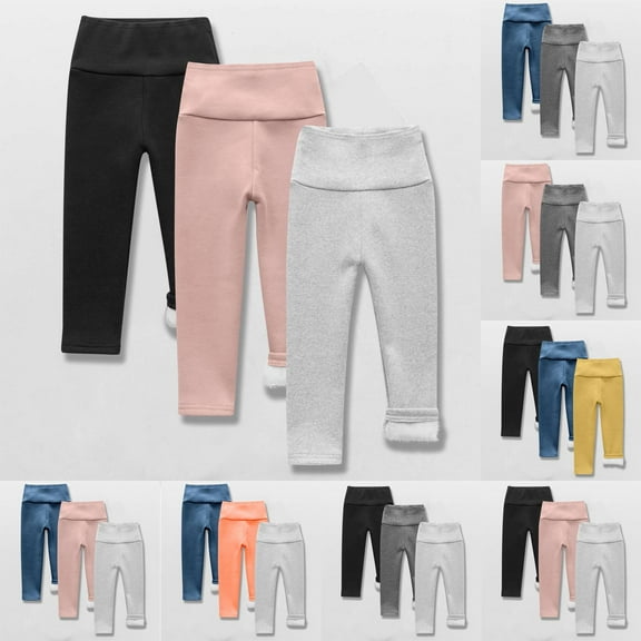 MKOSPLRT 3 Pack Toddler Girl Fleece Lined Leggings Size 2-9 Years High Waist Stretch Leggings Solid Slim Fit Warm Leggings Comfy Sleeppants