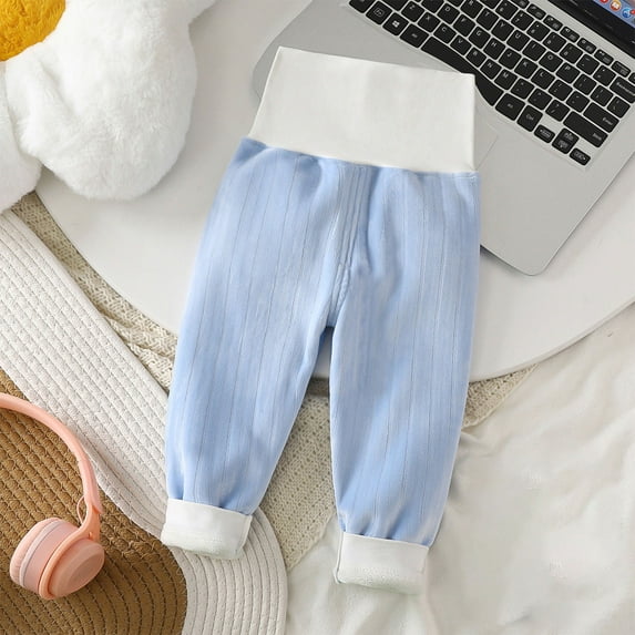 MKOSPLRT 3M-4Years High Waist Pants for Infant Newborn Toddler Warm Fleece Sweatpants Fashion Color Block Jogger Pants Soft Leggings