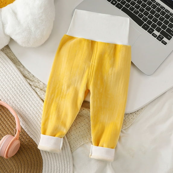 MKOSPLRT 3M-4Years High Waist Pants for Infant Newborn Toddler Warm Fleece Sweatpants Fashion Color Block Jogger Pants Soft Leggings