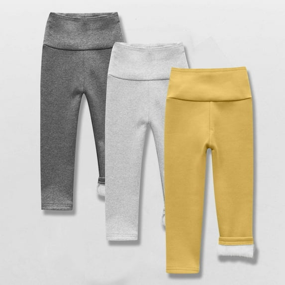 MKOSPLRT 3Pack Toddler Girl Fleece Lined Leggings Size 2-9 Years High Waist Stretch Leggings Solid Slim Fit Warm Leggings Comfy Sleeppants