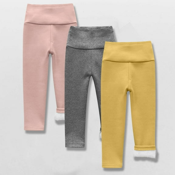 MKOSPLRT 3Pack Toddler Girl Fleece Lined Leggings Size 2-9 Years High Waist Stretch Leggings Solid Slim Fit Warm Leggings Comfy Sleeppants