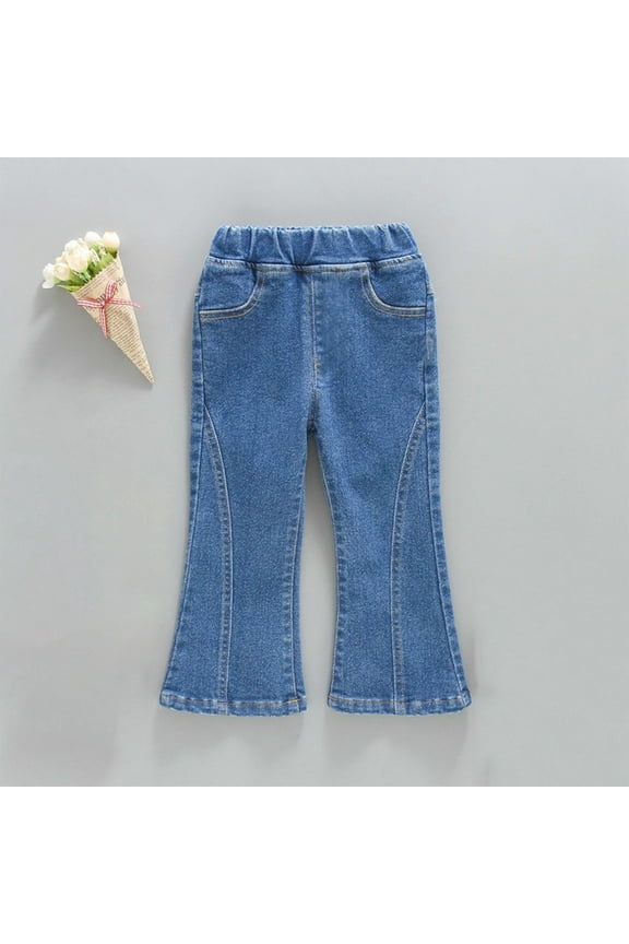 4-10 Years Wide Leg Jeans for Girl Toddler Baggy Wide Leg Jeans Casual Straight Leg Jeans Solid Color Lounge Denim Pants with Pocket
