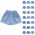thumbnail image 1 of MKOSPLRT 4-13 Years Children Girls Jeans Shorts High Waist Baggy Wide Leg Denim Shorts Funny Bow Jean Shorts Cute Summer Shorts with Pocket, 1 of 3
