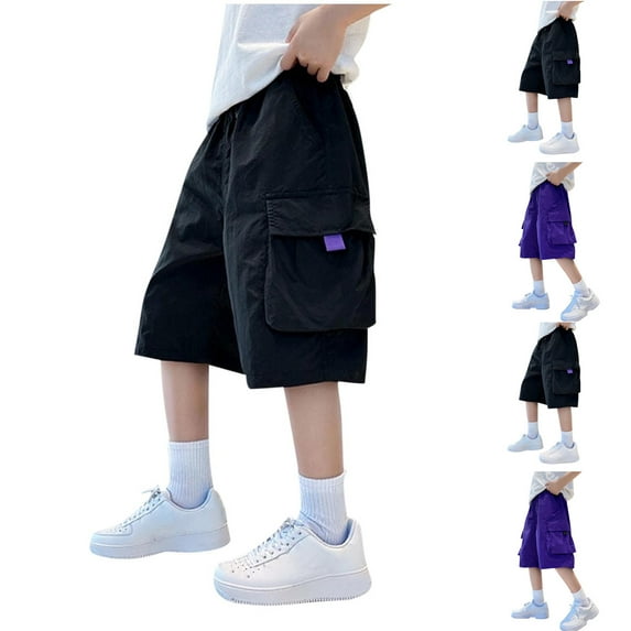MKOSPLRT 4-14 Years Baggy Cargo Shorts for Kids Boys Lightweight Parachute Short Pants with Pockets for Casual Hiking Sports