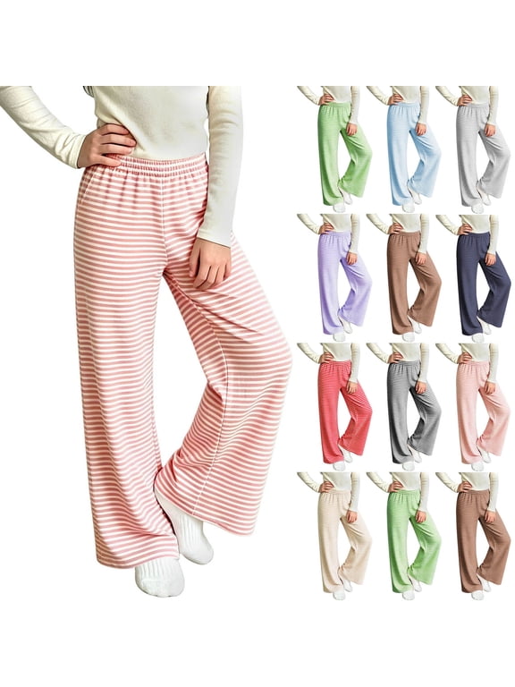 4-16 Years Comfy Casual Pajama Pants Funny Striped Print Elastic Waist Palazzo Lounge Bottoms Baggy Wide Leg Pjs Sleepwear with Pocket