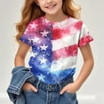 thumbnail image 1 of MKOSPLRT 4th of July Shirts Girls 3-14 Years Short Sleeve American Flag Shirts Crew Neck Stars and Stripes Graphic Tees Kids Clothes, 1 of 6