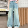 thumbnail image 1 of MKOSPLRT 5-13 Years Girls Wide Leg Jeans Elastic Waist Straight Leg Jeans Retro Baggy Denim Pants Lightweight Boyfriend Jeans with Pocket, 1 of 4