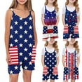 thumbnail image 1 of MKOSPLRT 5-14 Years 4th of July Patriotic Jumpsuits Girl's V Neck Spaghetti Strap Stars Striped Jumpers American Flag Rompers with Pocket, 1 of 8