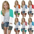 thumbnail image 1 of MKOSPLRT 5-14 Years Girls Color Block Print Long Sleeve Open Front Cardigan Casual Button Down Knee Length Coat with Pockets, 1 of 9
