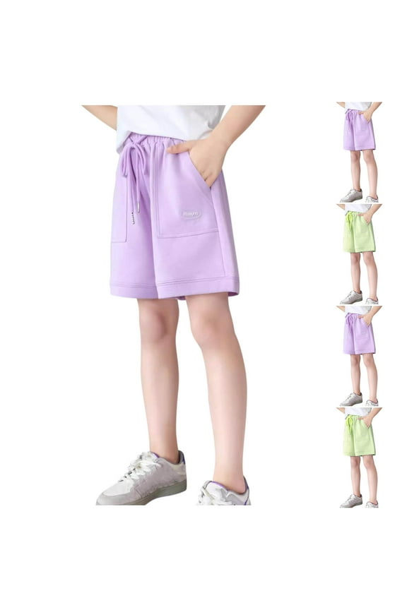5-15 Years Elastic Waist Shorts for Kid Solid Athletic Bermuda Shorts Baggy Lounge Knee Length Shorts Joggers with Pocket