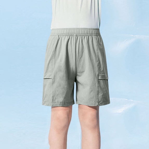 MKOSPLRT 5-15 Years Quick Drying Shorts for Children Elastic Waist Running Shorts Solid Color Baggy Cargo Shorts with Pokcet Activewear