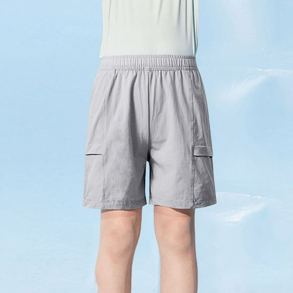 MKOSPLRT 5-15 Years Quick Drying Shorts for Children Elastic Waist Running Shorts Solid Color Baggy Cargo Shorts with Pokcet Activewear