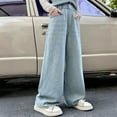 thumbnail image 1 of MKOSPLRT 5-15Y Girls Baggy Wide Leg Jeans with Pocket Elastic Waist Causal Straight Leg Palazzo Denim Pants with Pockets, 1 of 9